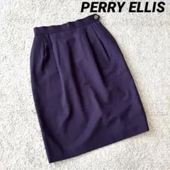 訳あり【PERRY ELLIS】ロングタイトスカート 紫 タック 裏地付き