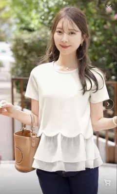 【美品】裾スカラップ異素材ヘムペプラムカットソー vaniller ヴァニレのサムネイル