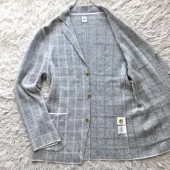 【伸縮性リネンL】タケオキクチ　テーラードジャケット　グレー　アンコン　チェック