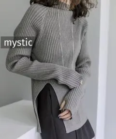 k0474 mystic サイドスリットハイネックリブニット チャコールグレー