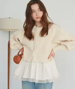 新品☆ティティベイト☆ペプラムレイヤードニットカーディガン☆アイボリー