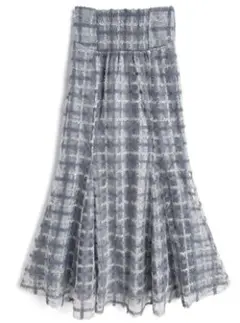 チェック柄オーガンジーマーメイドスカート　グレー　ブルー