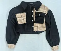 SHEIN クロップドジャケット Sサイズ 黒・チェック柄