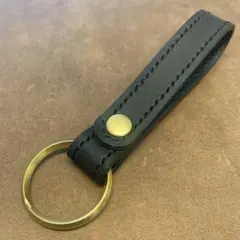 キーホルダー　本革　真鍮　キーリング　ハンドメイド　ブラック