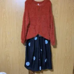 オレンジファーカーディガンとドットキロットセット新品