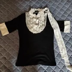 coterie フリルリボンTシャツ M ブラック・ホワイト