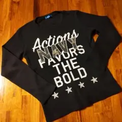 長袖Tシャツ　男児　150cm ワッフル生地　黒色　ロゴ入り