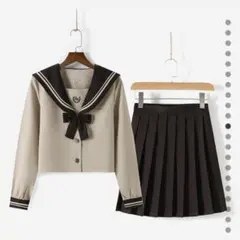 セーラー服上下セット ベージュ×黒