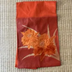 名古屋帯 花柄 オレンジと赤
