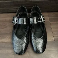 【美品】ZARA ザラ 黒 バックル付きフラットシューズ バレエシューズ 37