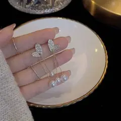 ハートモチーフピアス　シンプルパールチェーン　ジルコニア　アレルギー対応 人気