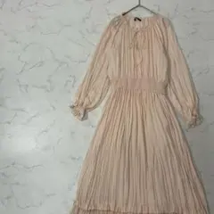 ZARA 切替 ワントーン フリル 長袖 プリーツ ロング ワンピース S