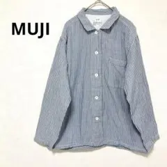 無印良品 ストライプ 長袖 ボタンアップシャツ コットン100 ブルー