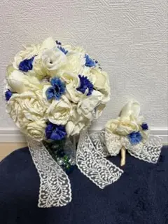 ウエディングブーケ 造花　ブートニア付き