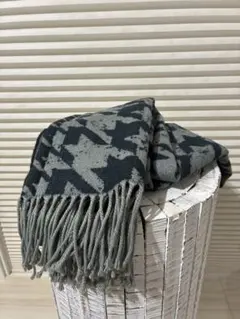 千鳥柄 フリンジ ストール　グレー　ブラック