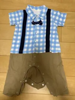 【80】蝶ネクタイチェック柄ロンパース