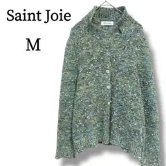 サンジョア ニット カーディガン 羽織 M グリーン Vネック ナイガイ
