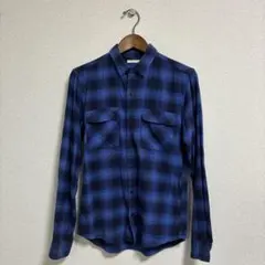 GU ブルー×ネイビー チェック柄 ネルシャツ 長袖 Sサイズ