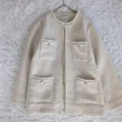 美品✨INDIVI ツイードノーカラージャケット フリンジ 上品フォーマル