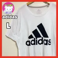 usa古着 adidas Tシャツ ロゴ ビッグプリント ホワイト ブラック L