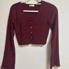 ⭐︎お値下げ可能 ワインレッド リブ編み カーディガン