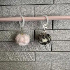 目印チャーム 目印アクセサリー ファーチャーム 2個セット キーホルダー 신품