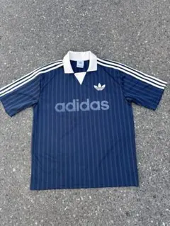 adidas ブルー　ストライプ ゲームシャツ