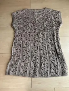 ベージュ ハンドメイド ニットベスト ノースリーブ