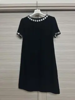 【美品】SLY（スライ）ビジュー付き黒ニット膝丈ワンピ 女子会/デート/パーティ