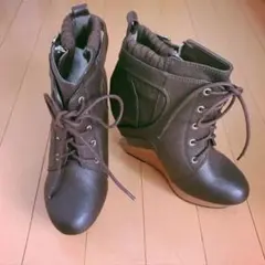 新品未使用 BACKS ブーティー 厚底 ショートブーツ 茶色 編み上げ