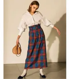 MilaOwen ミラオーウェン　ハイウエストタックロングスカート　チェック柄