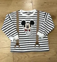 プティマイン　ミッキー　ボーダー　サスペンダー付き　長袖　Tシャツ