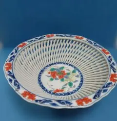 【有田焼】手作り　琴峰作　網目透かし　菓子鉢　フルーツ皿