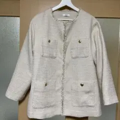 a.v.vツイードノーカラージャケットアイボリーMのサムネイル