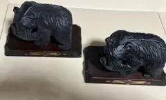 木製クマの彫刻 2体セット