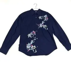 Paul Smith 濃紺 フラワー 刺繍 Lサイズ シャツ
