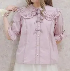 axes femme kawaii　半袖丸襟コットンブラウスくすみピンクのサムネイル