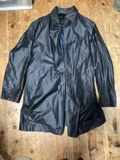 ブラック ステンカラーコート ウエストベルト付き