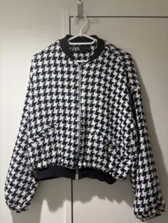 ZARA ネイビー・ホワイト 千鳥柄ジャケット　ツイード　ブルゾン　ジャケット