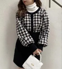 one after another NICE CLAUP 千鳥格子柄カーディガン