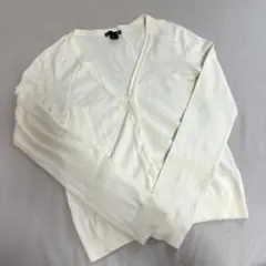 カーディガン ニット 長袖 Vネック 羽織り オフホワイト エイチアンドエム