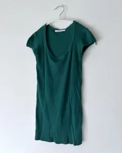 【MARIE D'OR】半袖 カットソー ロングシャツ リブニット 緑 シルバーのサムネイル