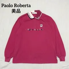 美品 刺繍ロゴ長袖ポロシャツ M ピンク ゴルフ ITALY 平成レトロ 90s