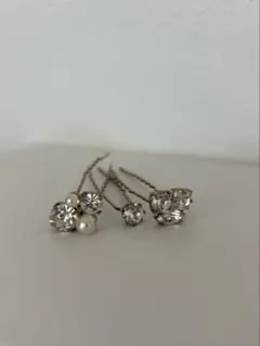 パールとクリスタルのヘアピンセット 3本