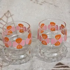 佐々木ガラス　グラス　コースター　ピンク　花柄　昭和　レトロ