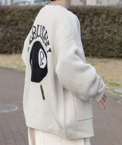 メンズ 刺繍デザインのクリーム色カーディガン Lサイズのサムネイル