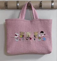 ピンク・ヌビ生地/刺繍レッスンバック