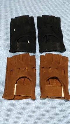 指の出る柔らかい鹿革のドライバー手袋、黒、茶色　未使用品　レトロ　2個