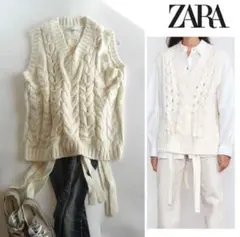 美品　ザラ　ニット　ベスト　ケーブルニット　アイボリー ケーブルニットベスト
