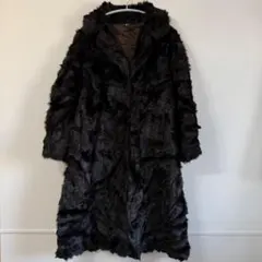 黒 フード付きロングファーコート　ヴィンテージ　USED